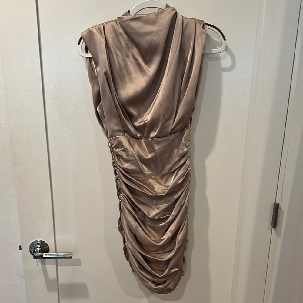 Babaton Gold Ruched Sheath Mini Dress